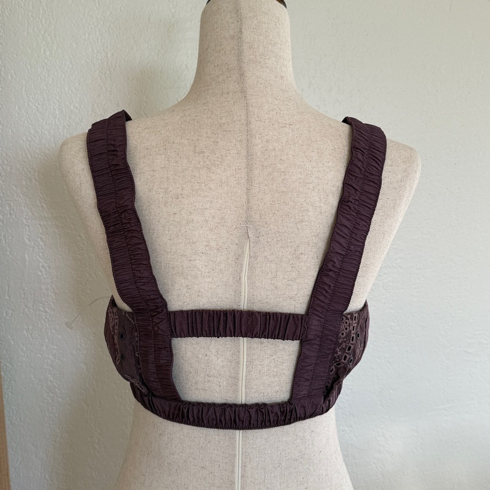 NWOT Free People Nylon Eyelet Embroidered Lilac Purple Athletic Sports Bra - Picture 3 of 8